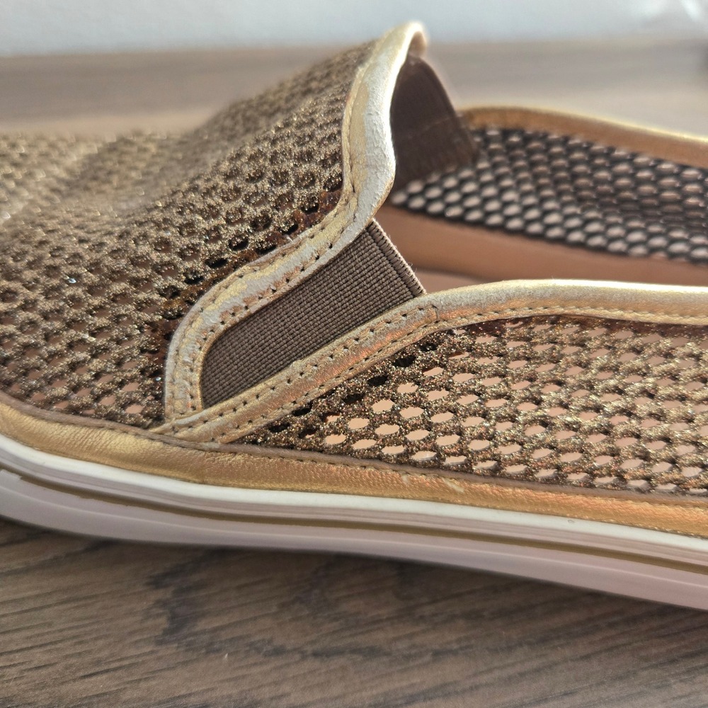 Kate Spade Sallie Gold Glitter Mesh Slip‎ On Sneakers Metallic Leather Size 10 - Picture 9 of 11